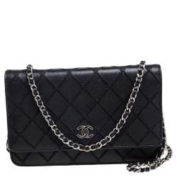 Pre Owned Chanel Black Quilted Wild Stitch Leather WOC Bag
