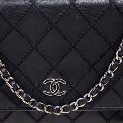 Pre Owned Chanel Black Quilted Wild Stitch Leather WOC Bag