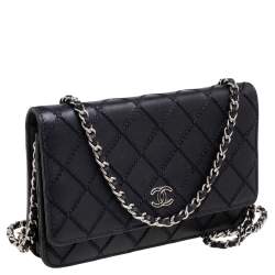 Pre Owned Chanel Black Quilted Wild Stitch Leather WOC Bag