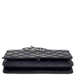 Pre Owned Chanel Black Quilted Wild Stitch Leather WOC Bag