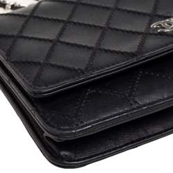 Pre Owned Chanel Black Quilted Wild Stitch Leather WOC Bag