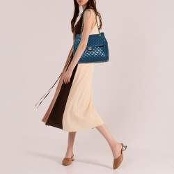 Pre Owned Chanel Navy Blue Quilted Leather Front Pocket Chain Tote