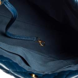 Pre Owned Chanel Navy Blue Quilted Leather Front Pocket Chain Tote