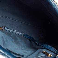 Pre Owned Chanel Navy Blue Quilted Leather Front Pocket Chain Tote