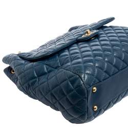 Pre Owned Chanel Navy Blue Quilted Leather Front Pocket Chain Tote