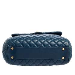 Pre Owned Chanel Navy Blue Quilted Leather Front Pocket Chain Tote