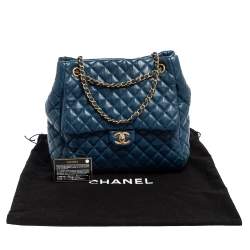 Pre Owned Chanel Navy Blue Quilted Leather Front Pocket Chain Tote