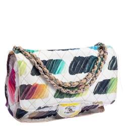 Pre Owned حقيبة شانيل جامبو كولوراما واتركولور كلاسيك كانفاس متعدد الألوان بقلاب