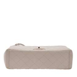 Pre Owned Chanel Beige Quilted Caviar Leather Maxi Classic Single Flap Bag