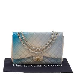 Pre Owned Chanel Blue Ombre Quilted Leather Maxi Classic Single Flap Bag