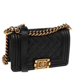 Pre Owned Chanel Black Quilted Leather Small Boy Flap Bag