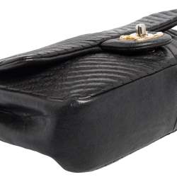 Pre Owned Chanel Black Chevron Leather Small Classic Flap Bag