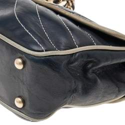 Pre Owned Chanel Black/White Quilted Leather Single Flap Bag