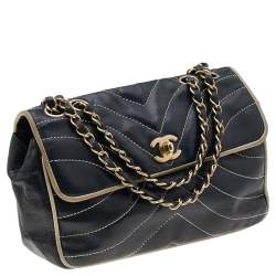Pre Owned Chanel Black/White Quilted Leather Single Flap Bag