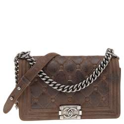 Pre Owned حقيبة شانيل بوي جلد نوبوك مبطن بني متوسطة 