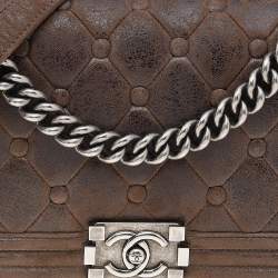 Pre Owned حقيبة شانيل بوي جلد نوبوك مبطن بني متوسطة 