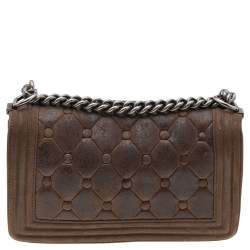 Pre Owned حقيبة شانيل بوي جلد نوبوك مبطن بني متوسطة 