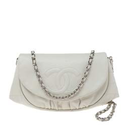 Chanel White Caviar Leather Half Moon Wallet On Chain Chanel