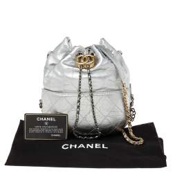 Pre Owned Chanel Silver Quilted Leather Small Gabrielle Bucket Bag