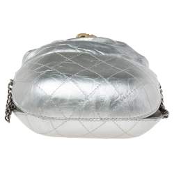 Pre Owned Chanel Silver Quilted Leather Small Gabrielle Bucket Bag