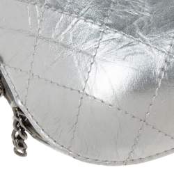 Pre Owned Chanel Silver Quilted Leather Small Gabrielle Bucket Bag