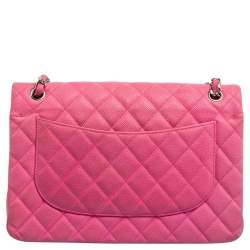 Pre Owned Chanel Pink Quilted Caviar Leather Jumbo Classic Double Flap Bag