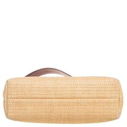 Pre Owned Chanel Brown/Cream Woven Raffia and Leather CC Frame Top Handle Bag
