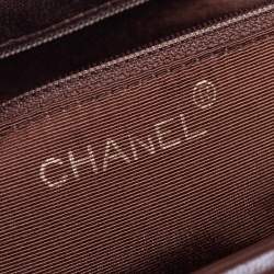 Pre Owned Chanel Brown/Cream Woven Raffia and Leather CC Frame Top Handle Bag