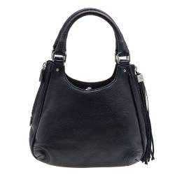 Pre Owned Chanel Black Grained Leather Tassel Hobo