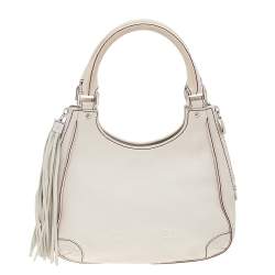 Pre Owned Chanel Off White Grained Leather Tassel Hobo