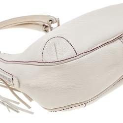 Pre Owned Chanel Off White Grained Leather Tassel Hobo