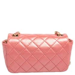 Pre Owned Chanel Pink Quilted Leather Jeweled CC Mini Single Flap Bag