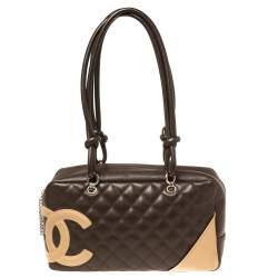 Pre Owned Chanel Brown/Beige Quilted Leather Cambon Ligne Bowler Bag