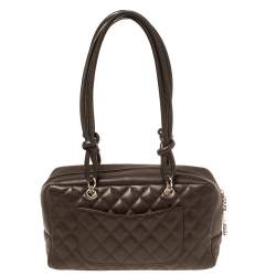 Pre Owned Chanel Brown/Beige Quilted Leather Cambon Ligne Bowler Bag