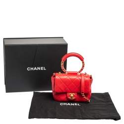 Pre Owned Chanel Coral Red Quilted Leather Small Circular Top Handle Bag