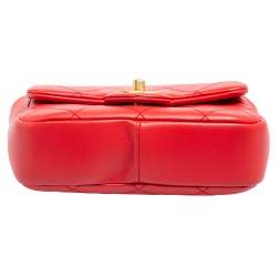 Pre Owned Chanel Coral Red Quilted Leather Small Circular Top Handle Bag