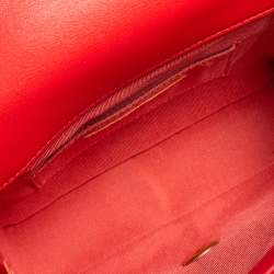 Pre Owned Chanel Coral Red Quilted Leather Small Circular Top Handle Bag