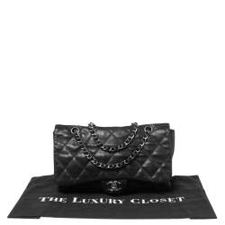 Pre Owned Chanel Black Quilted Leather Medium Vintage Triple Compartment Flap Bag