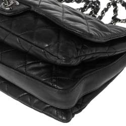 Pre Owned Chanel Black Quilted Leather Medium Vintage Triple Compartment Flap Bag