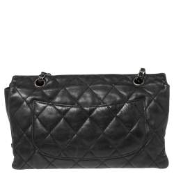 Pre Owned Chanel Black Quilted Leather Medium Vintage Triple Compartment Flap Bag