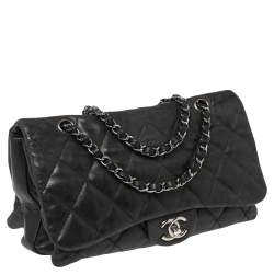 Pre Owned Chanel Black Quilted Leather Medium Vintage Triple Compartment Flap Bag