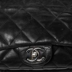 Pre Owned Chanel Black Quilted Leather Medium Vintage Triple Compartment Flap Bag