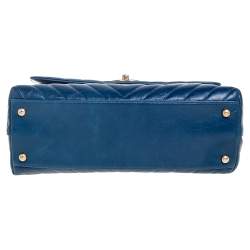 Pre Owned Chanel Blue Crinkled Leather Small Coco Top Handle Bag