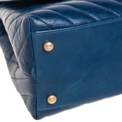 Pre Owned Chanel Blue Crinkled Leather Small Coco Top Handle Bag