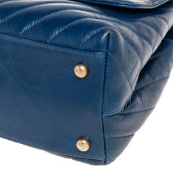Pre Owned Chanel Blue Crinkled Leather Small Coco Top Handle Bag