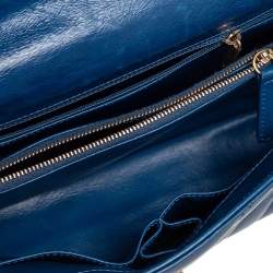 Pre Owned Chanel Blue Crinkled Leather Small Coco Top Handle Bag