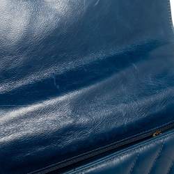 Pre Owned Chanel Blue Crinkled Leather Small Coco Top Handle Bag