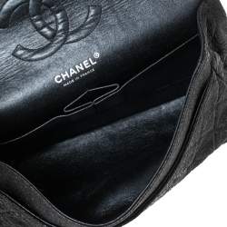Pre Owned Chanel Black Crinkled Leather Medium Classic Double Flap Bag 