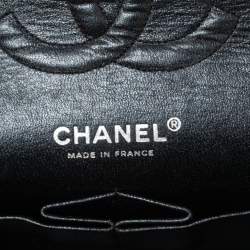 Pre Owned Chanel Black Crinkled Leather Medium Classic Double Flap Bag 