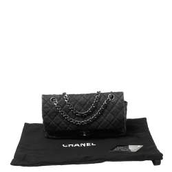 Pre Owned Chanel Black Crinkled Leather Medium Classic Double Flap Bag 